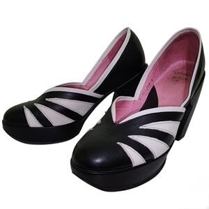 John Fluevog Lip Service Mandalay Black and White Heels